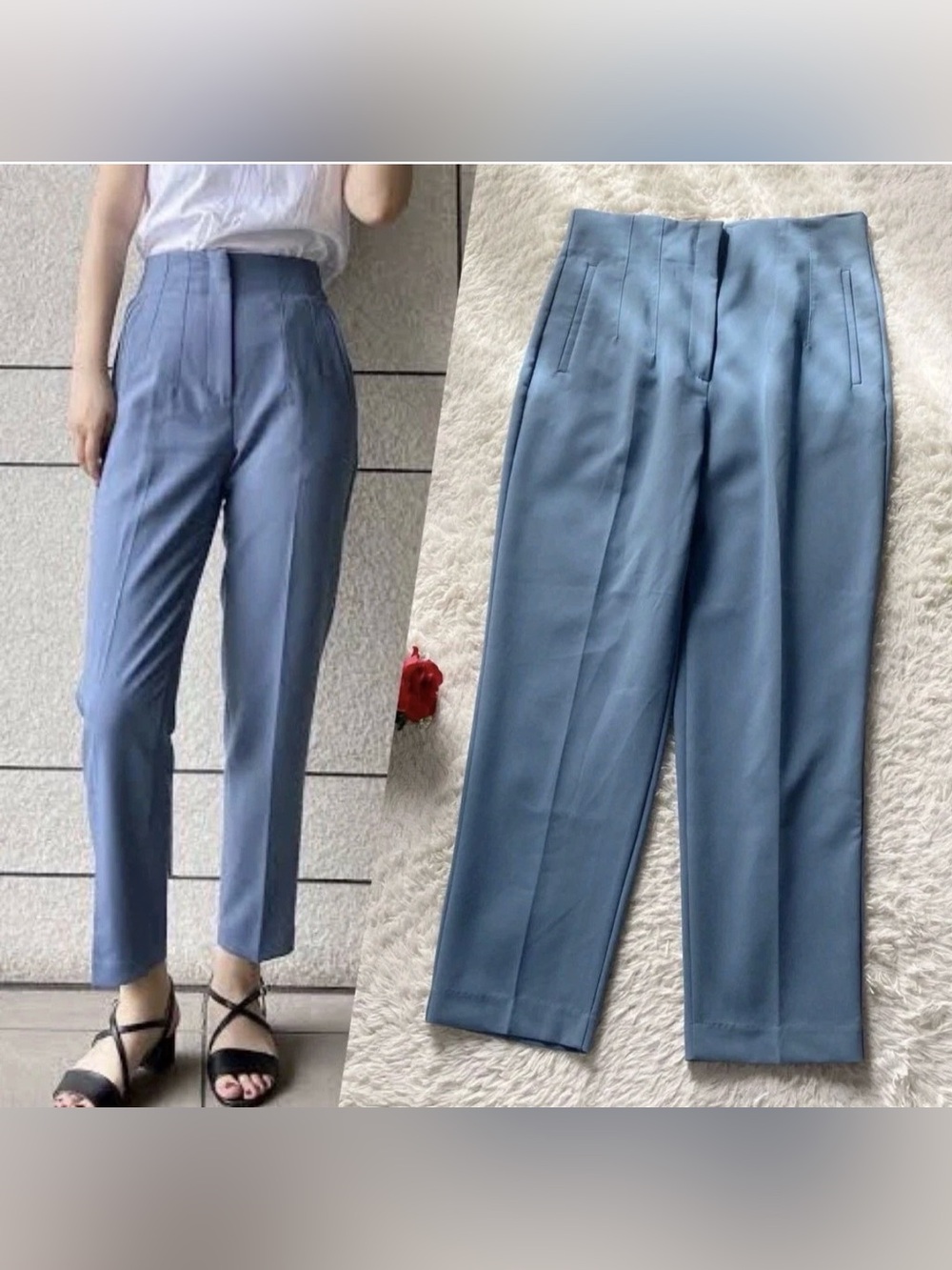 Zara Tailored High-Waisted Trousers LIKE NEW DUSTY BLUE